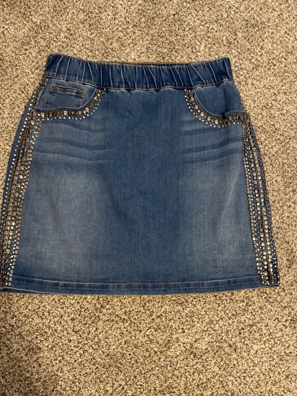 Boston Proper Blue Denim Mini Skort  with Silver Stud Detailing